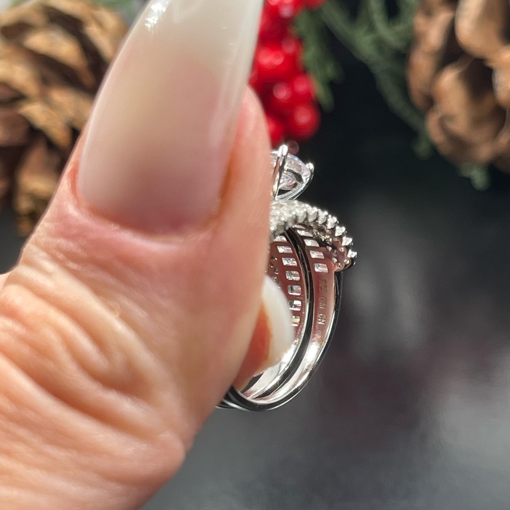 Solid 925 Silver Wedding Engagement Ring Set - image 3